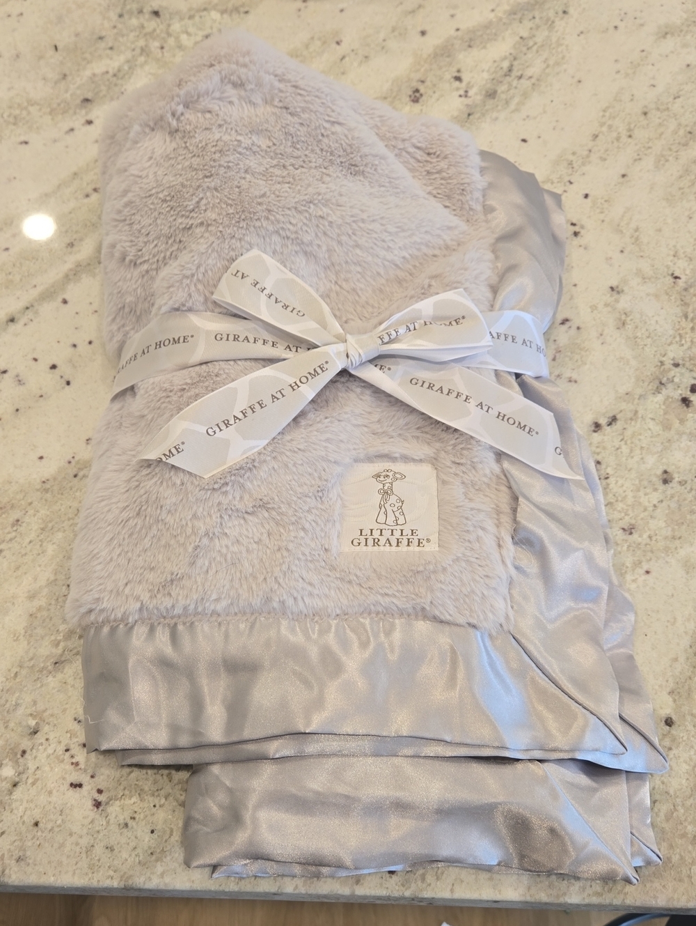 Little Giraffe Plush Satin Baby Throw in Light Grey